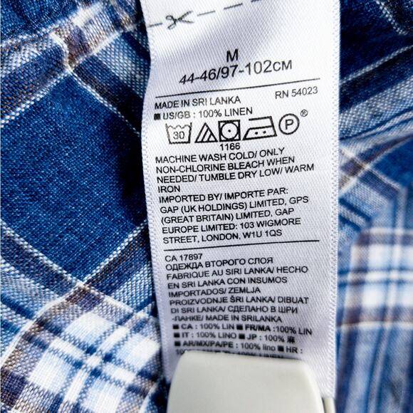 Banana Republic Linen Shirt Men's Medium Shirt Long Sleeve Plaid Blue White - Picture 6 of 10